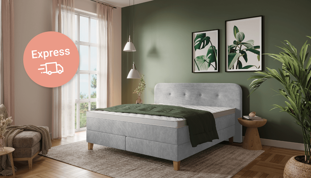 Boxspringbett Joy 180x200 cm in Breitcord Poso Hellgrau; Kopfteil mit Knöpfen